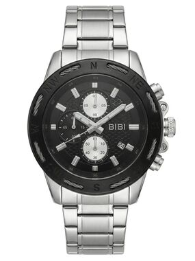 BIBI Men's Stainless Steel Chronograph Watch - Black & Silver 37mm